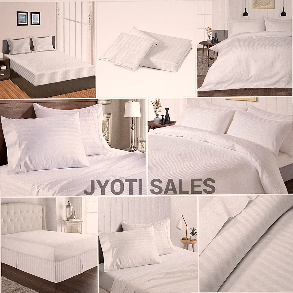 100% Cotton 1200 Thread Count White Stripe Select Sheets OR Duvet Covers