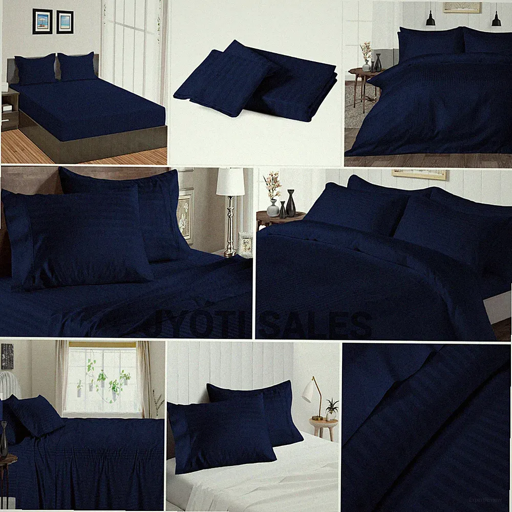 100% Egyptian 1200 Thread Count Navy Blue Stripes Select Sheets OR Duvet Covers