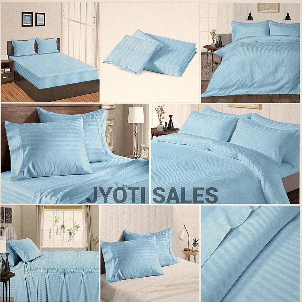 100% Cotton 1200 Thread Count Sky Blue Stripes Select Sheets OR Duvet Covers