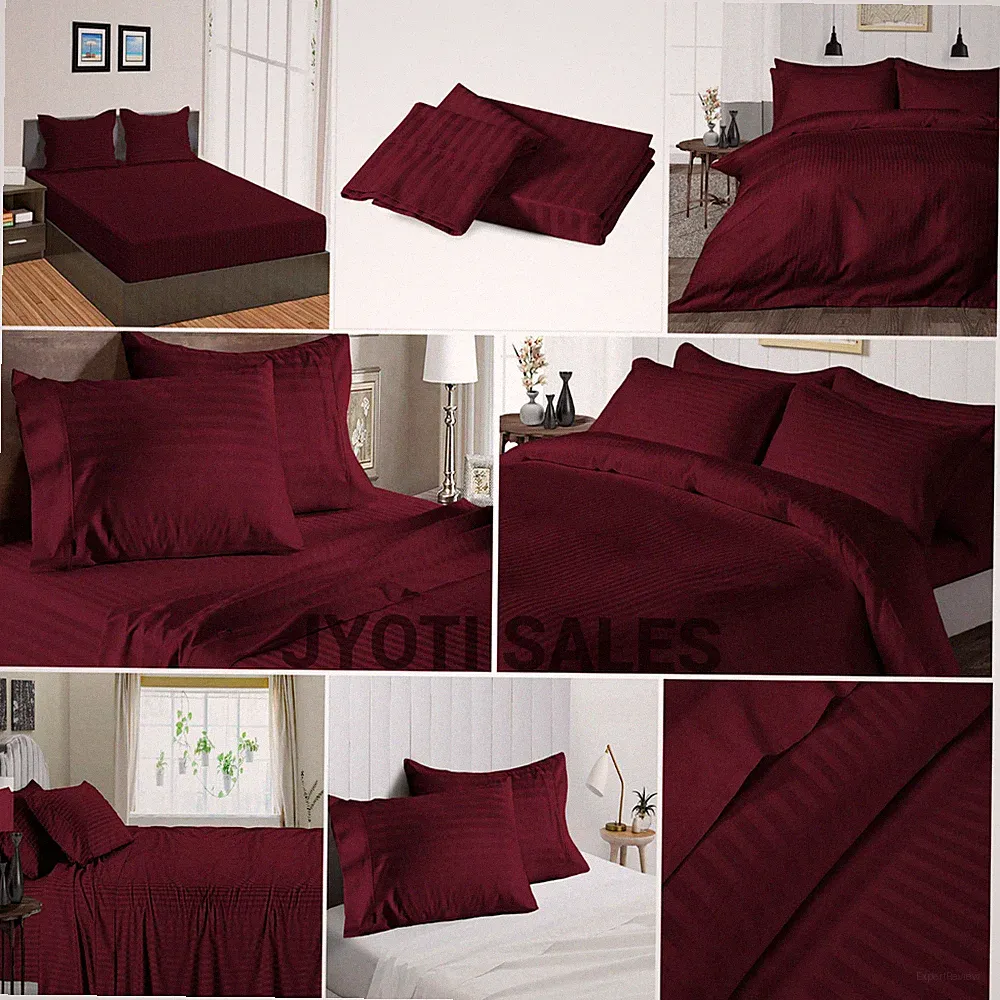 100% Cotton 1200 Thread Count Wine Stripes Select Sheets OR Duvet Covers