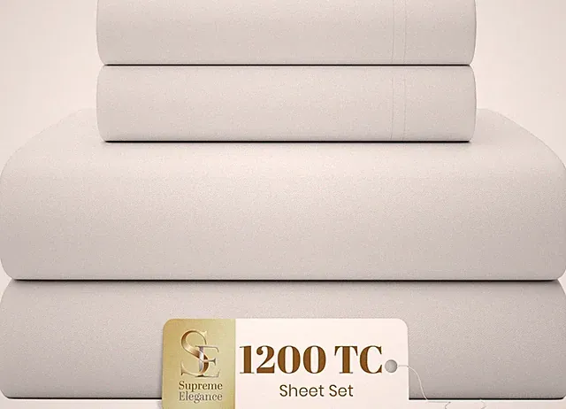 1200 Thread Count Queen Size Sheets Set White, Ultra Soft Cotton Rich Easy Ca...