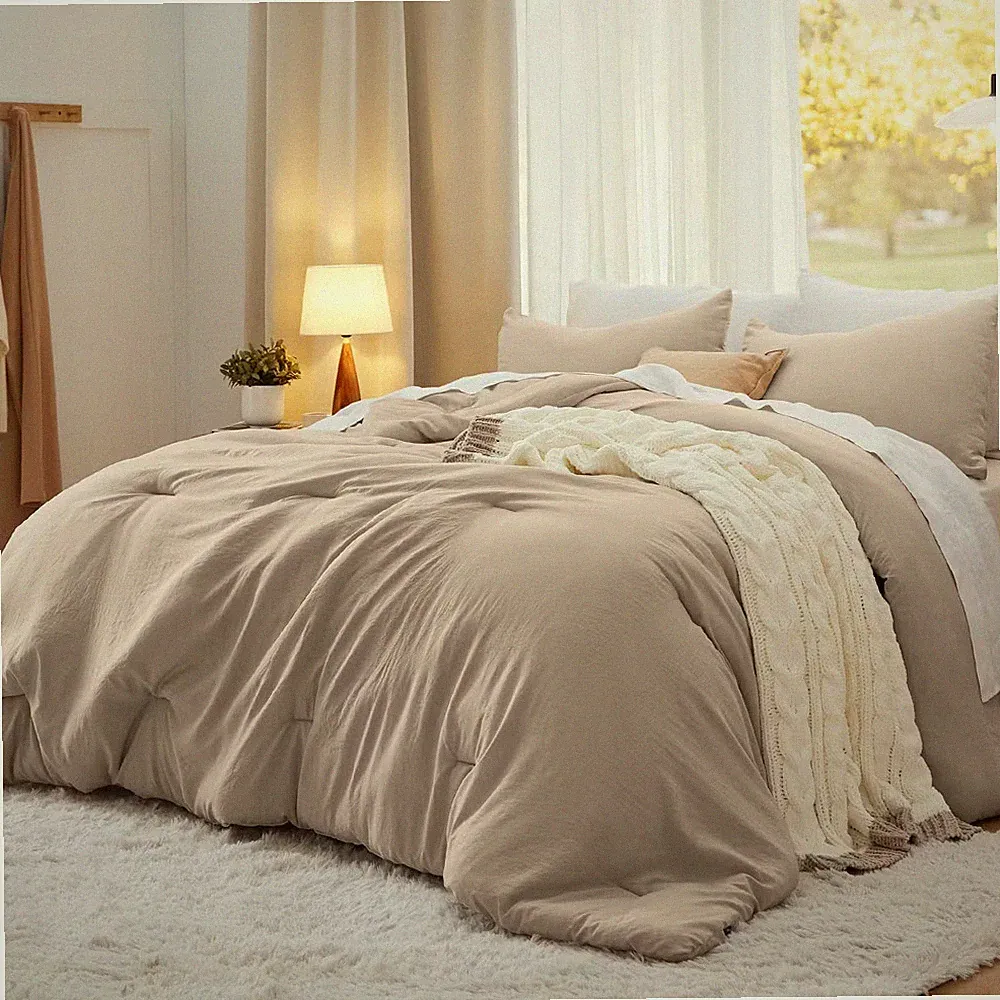 Bedsure Queen Size Comforter Set Khaki Soft Prewashed Bedding for All Seasons