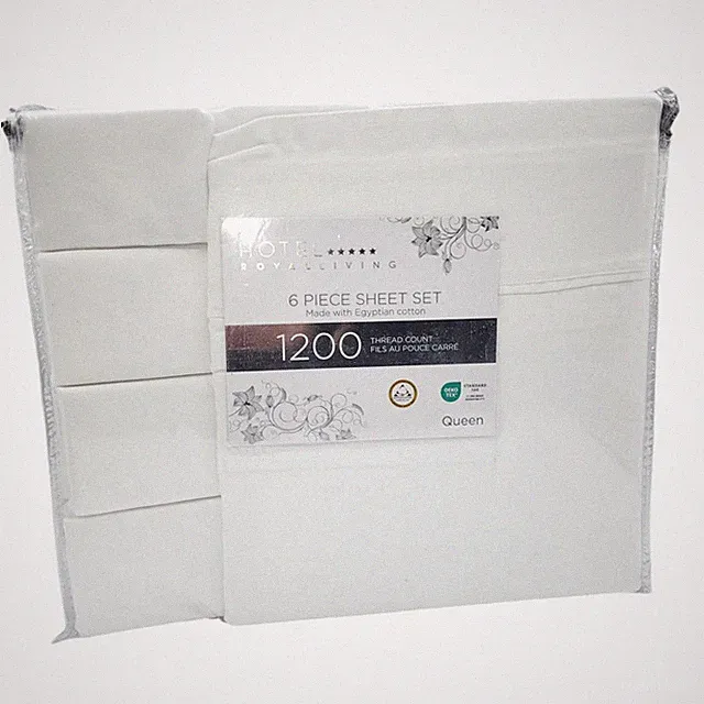 Hotel Royal Living White Queen Sheet Set 6pc 1200 Thread Count Egyptian Cotton