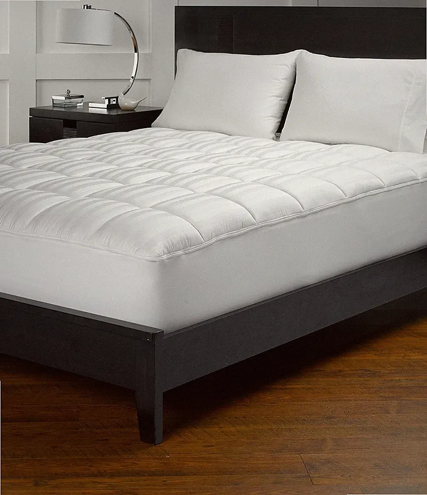 Olympic Queen Size White Striped Mattress Pad Egyptian Cotton 8 Inch Deep Pocket